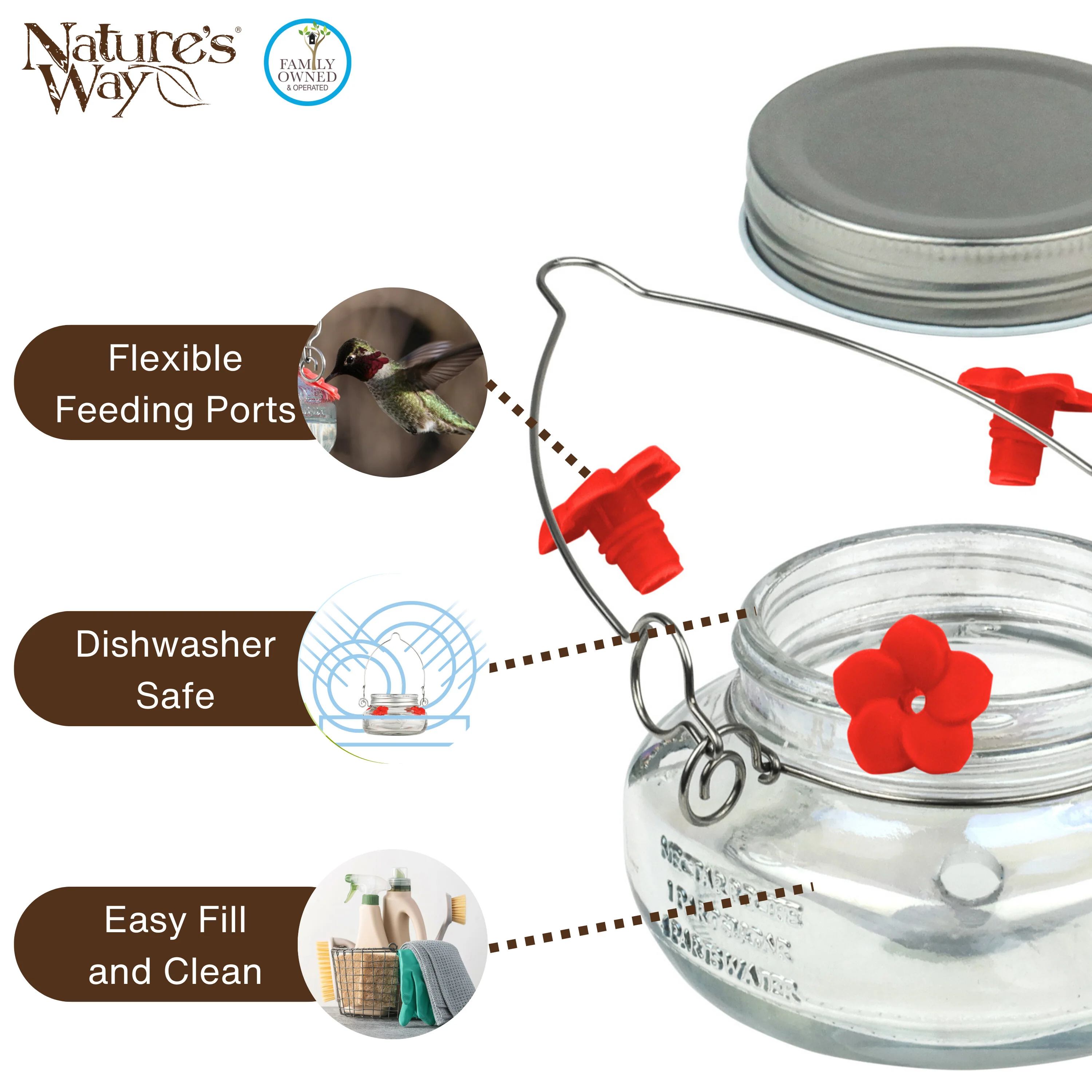 Mason Jar Glass Top-Fill Dish Hummingbird Feeder - Image 5
