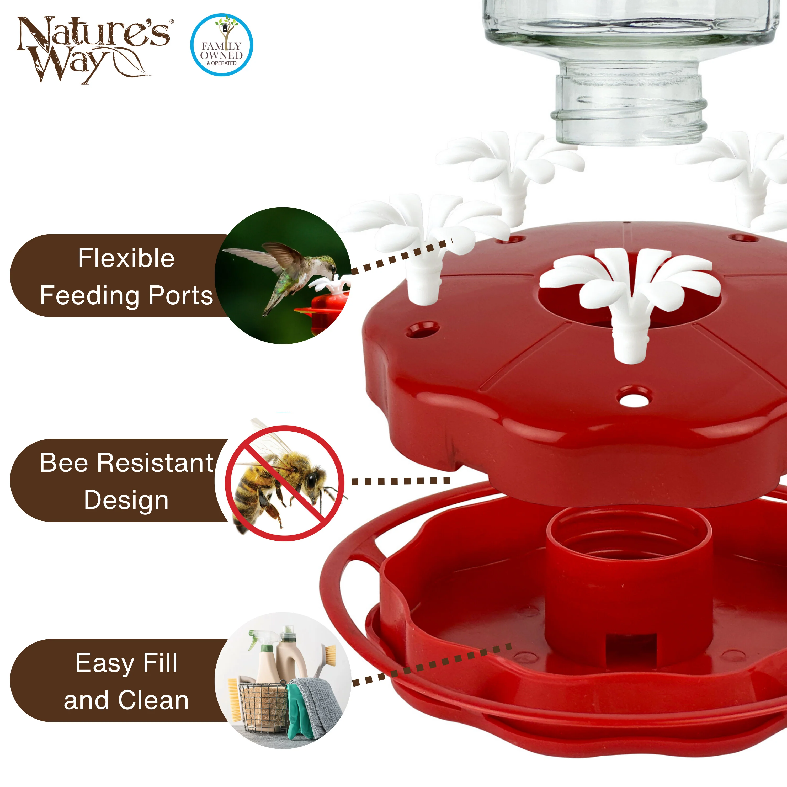 Scarlet Swirl Glass Gravity Hummingbird Feeder - Image 4